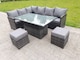 image 1 of Fimous High Back Corner Rattan Garden Furniture Sofa Dining Rising Table Height Adjustable 8 Seater 2 Small Foot Stools