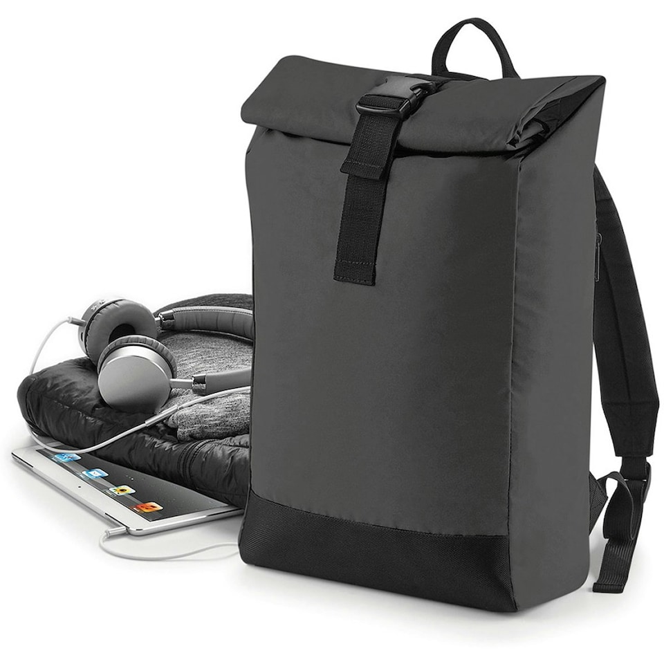 image 1 of Bagbase Reflective Roll Top Backpack - Black/Reflective - One Size