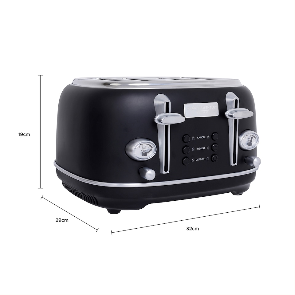image 1 of Charles Bentley 1.7L Kettle & 4 Slice Toaster Set in Matt Black and Silver