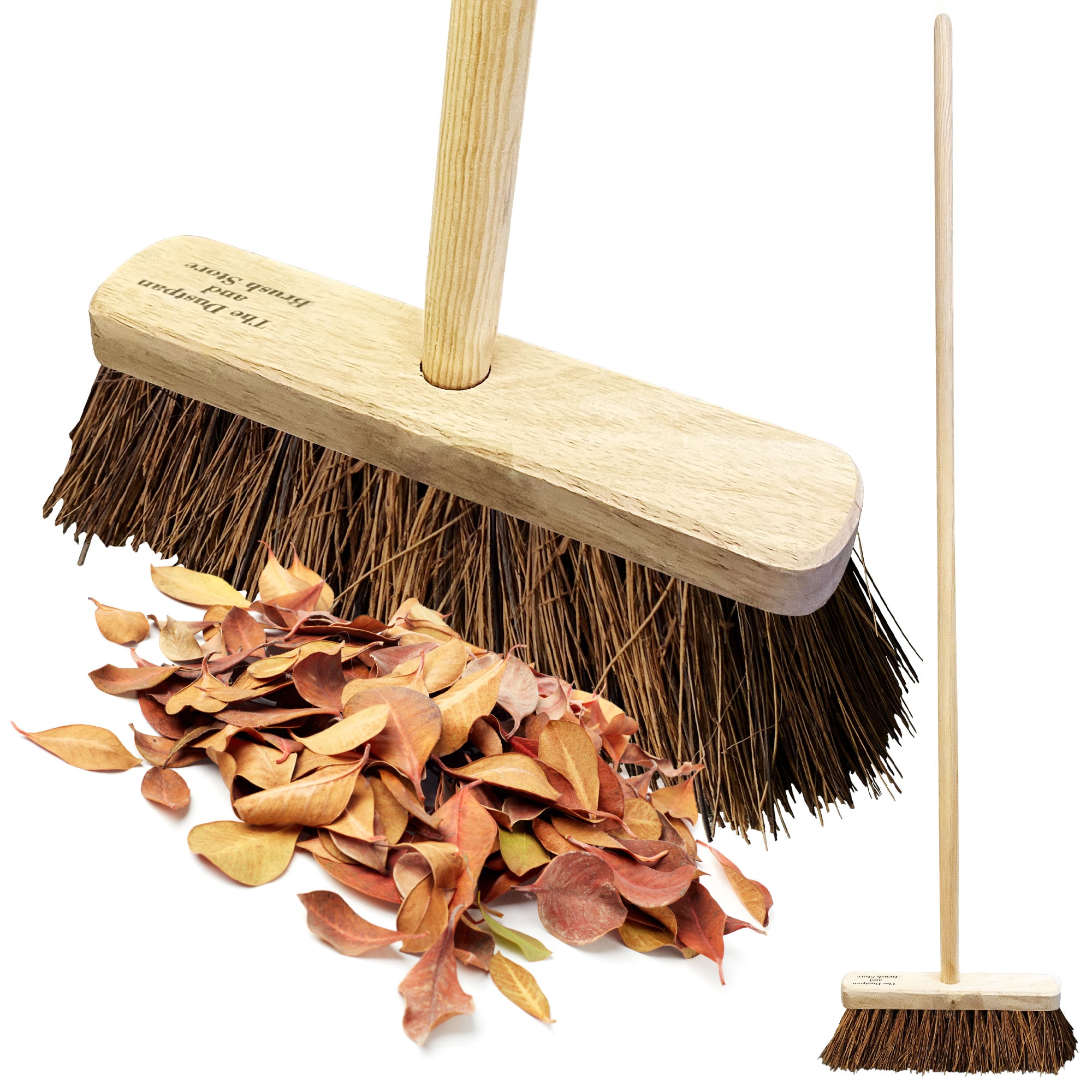Garden Broom Outdoor with Wooden Handle Natural Stiff Bassine Hard Bristle Sweeping Brush