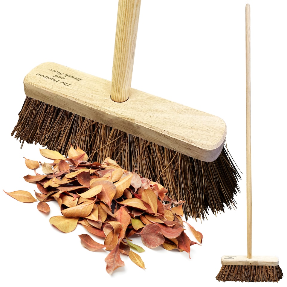 image 1 of Garden Broom Outdoor with Wooden Handle Natural Stiff Bassine Hard Bristle Sweeping Brush