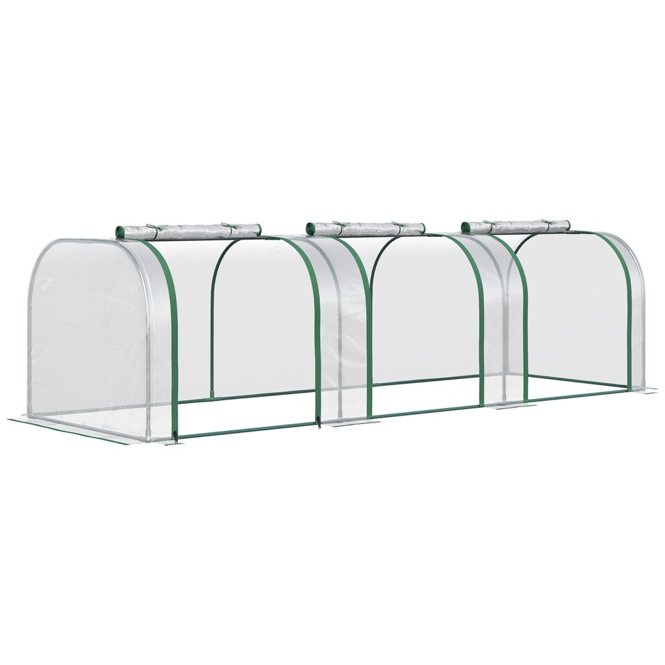 image 1 of Outsunny Tunnel Greenhouse Steel Frame for Garden w Zipper Doors