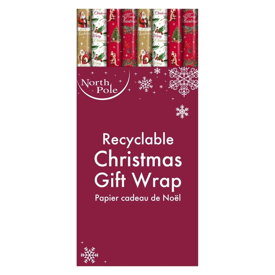 image 1 of Pack of 4 4m Traditional Christmas Design No SHrink Gift Wrap Rolls
