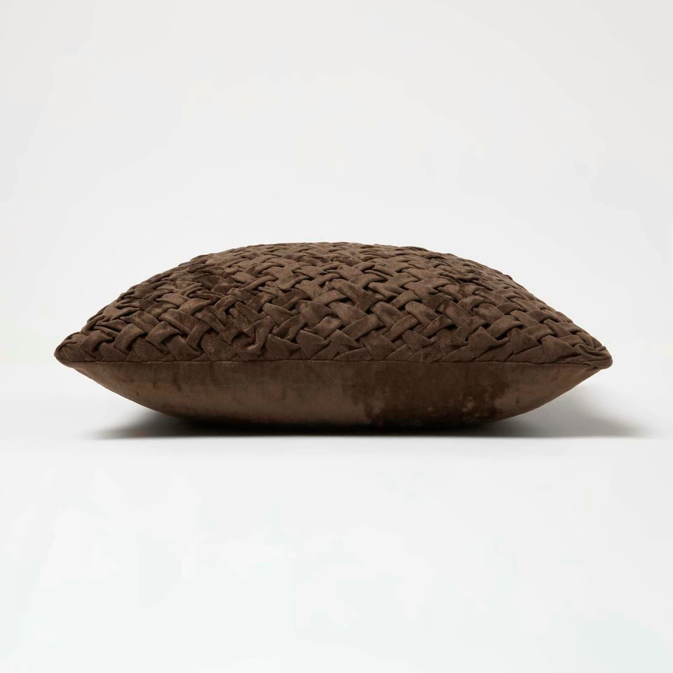 image 1 of Homescapes Sofia Pleated Brown Velvet Cushion - 45 x 45 cm Brown
