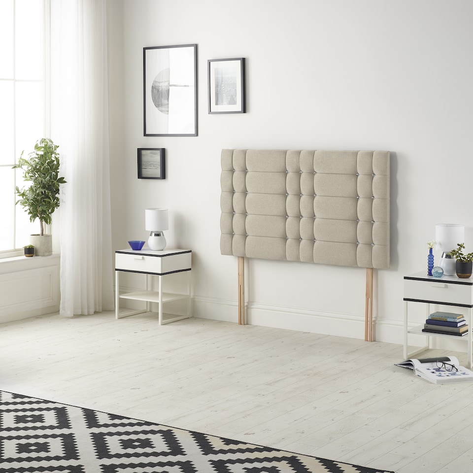image 1 of Astoria Divan Bed Base with 2 Drawers & 30 Inch Diamante Headboard in Tweed Fabric | Brown | Natural | King