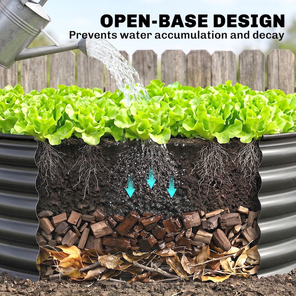image 1 of Outsunny Galvanised Planter with Gloves, 120 x 120 x 43cm, Dark Grey | Grey | Dark Grey