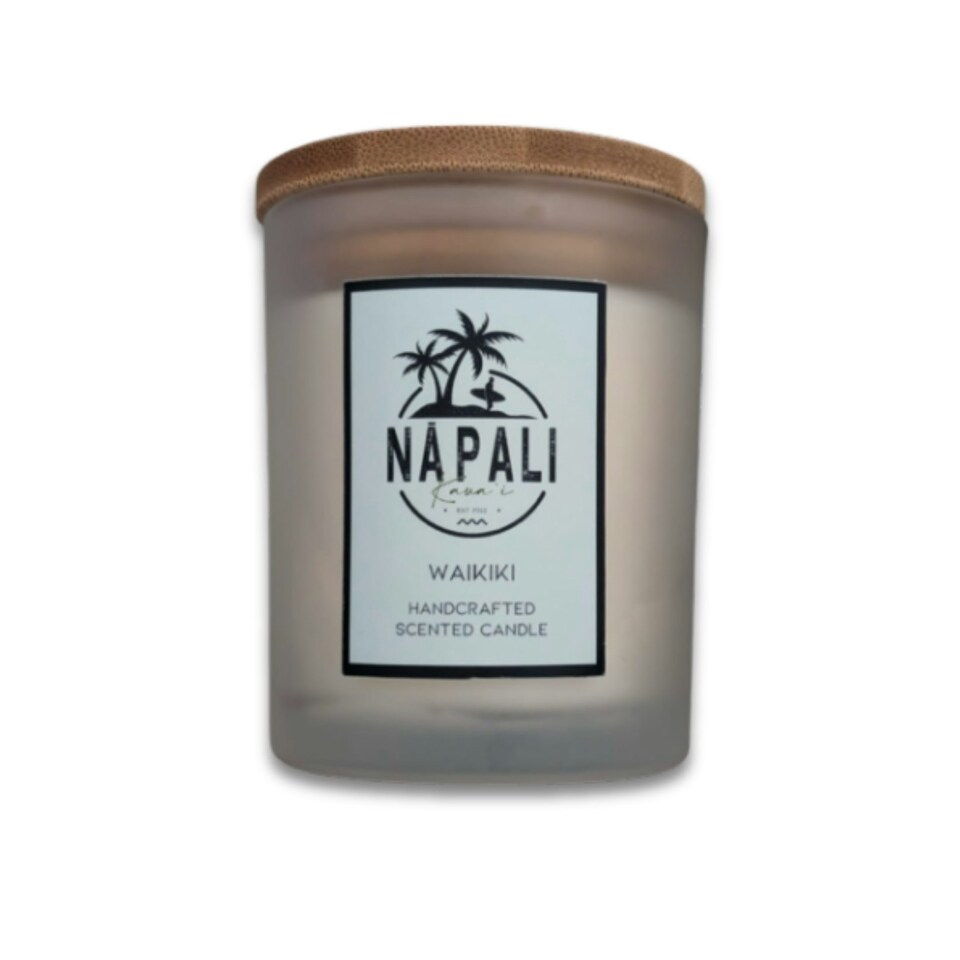 image 1 of NĀ PALI Handcrafted Hawaiian Candle | Crackling Wick | WAIKIKI | Tropical Scent White | One Size