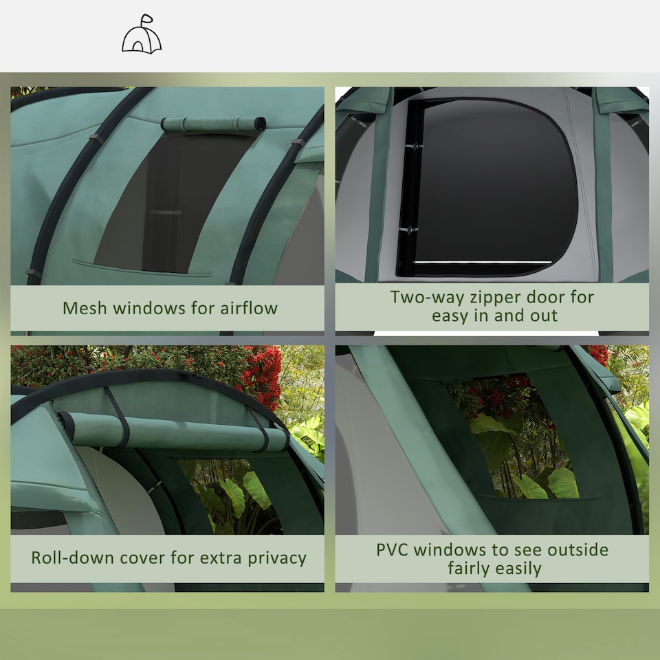 image 1 of Outsunny 3-4 Persons Tunnel Tent, Two Room Camping Tent with Windows, Black