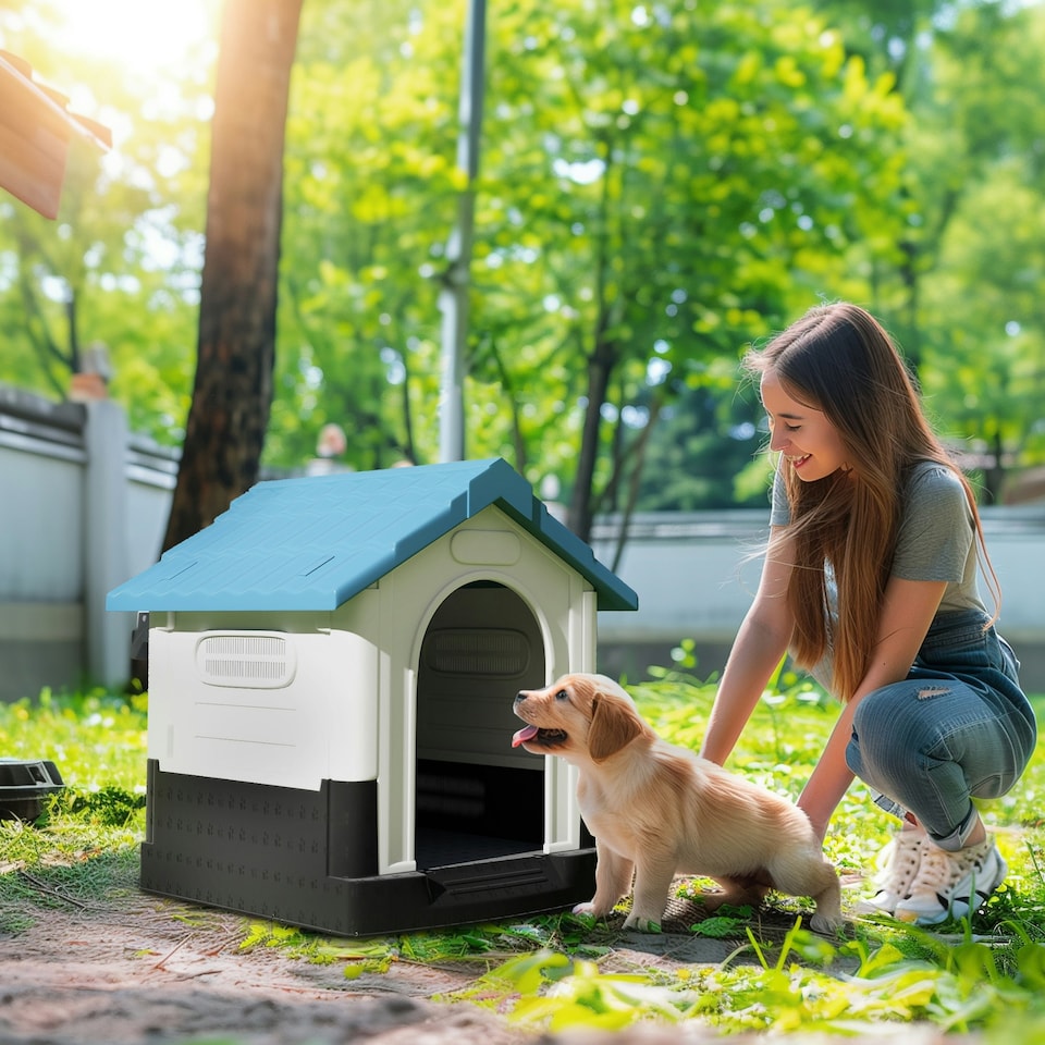 image 1 of PawHut Dog Kennel for Outside Plastic Dog House for XS Dogs, 64.5 x 57 x 66cm