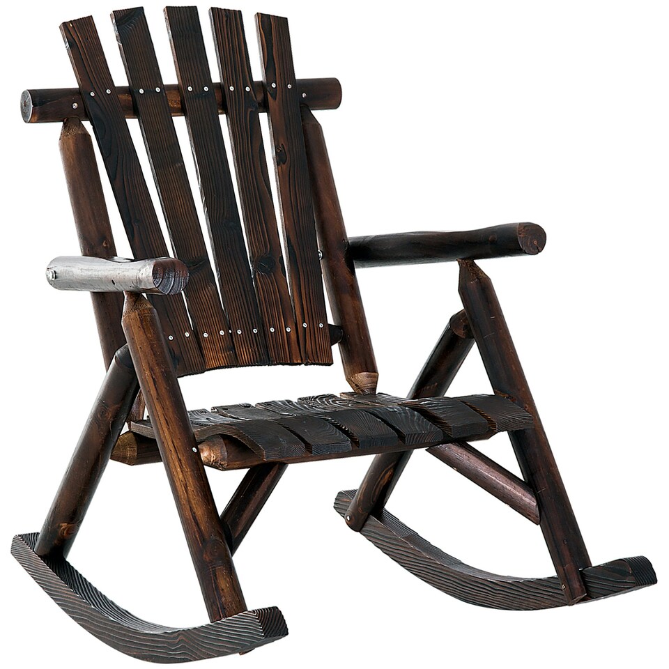 image 1 of Outsunny Fir Wood Rustic Patio Adirondack Rocking Chair Brown