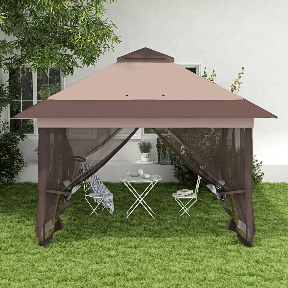 image 1 of Outsunny 3.6 x 3.6 m Pop up Gazebo with Netting and Wheeled Carry Bag, UPF50 Height Adjustable Party Tent Instant Canopy Sun Shade Shelter, Khaki