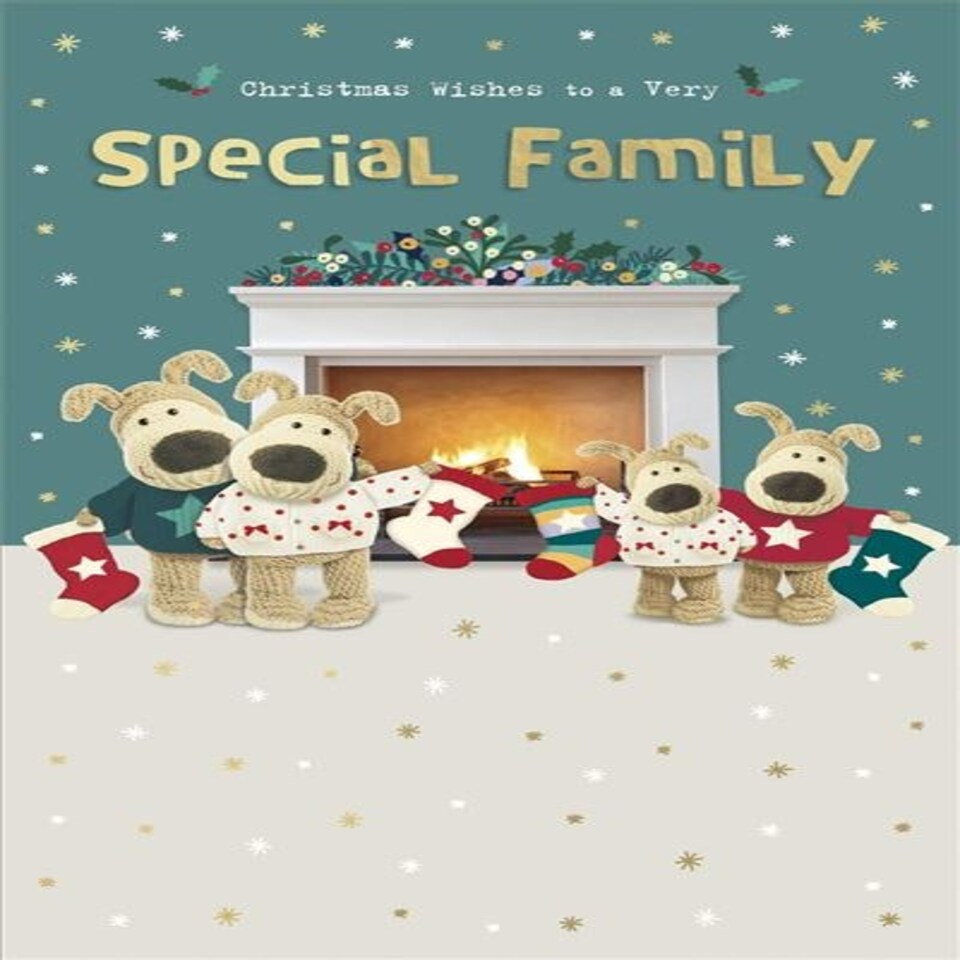 image 1 of Boofle in Front of Fireplace Family Christmas Card