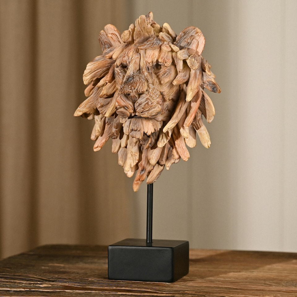 image 1 of Naturecraft Resin Driftwood Collection Lion Head on a Stand Brown
