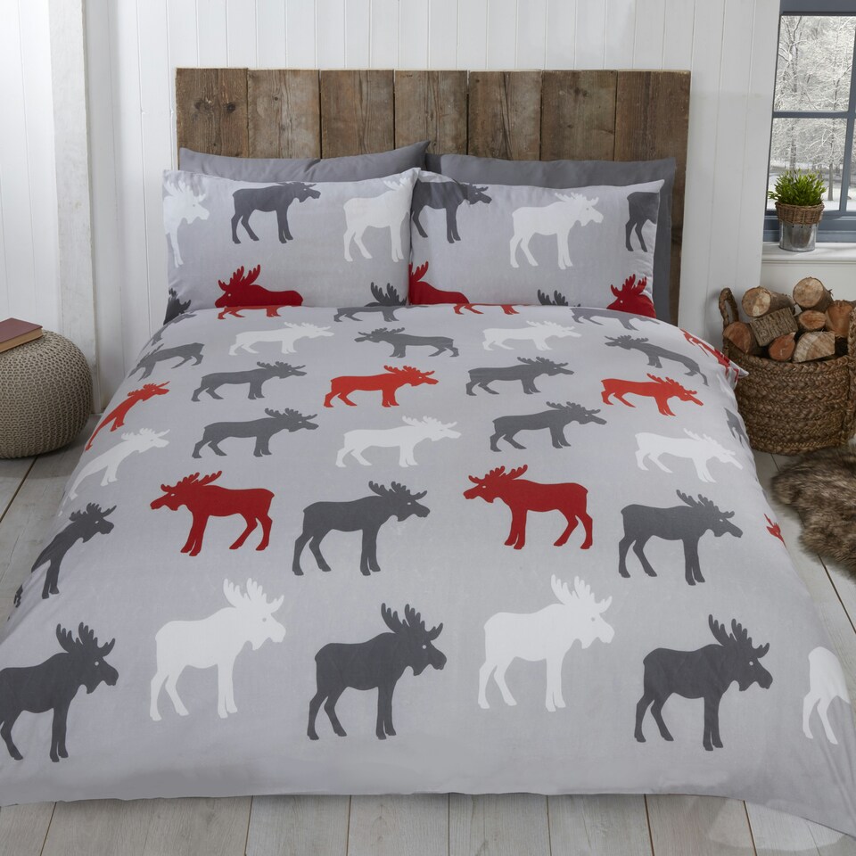 image 1 of Moose Cotton Bed Cover Duvet Cover Set Grey | King
