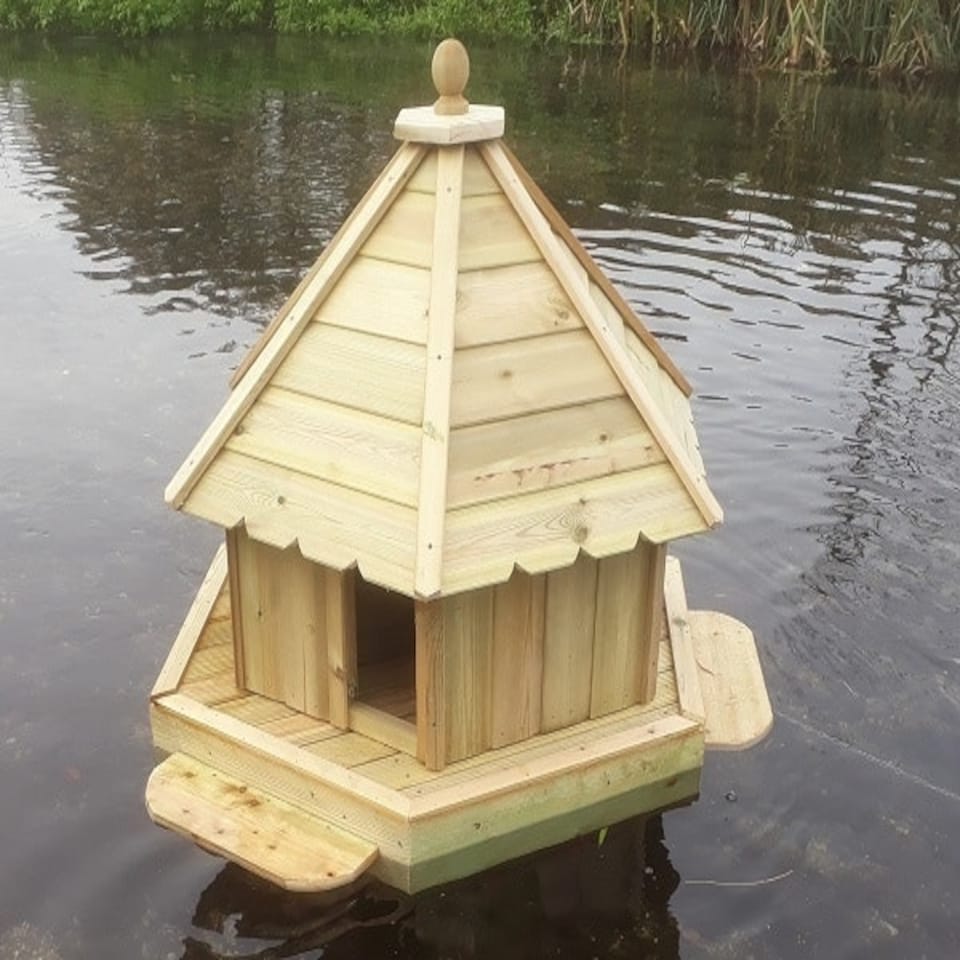 Buttercup Hexagonal Floating Duck House - Medium, Waterfowl Nesting Box for Pond or Lake - Pressure Treated Timber Brown | One Size