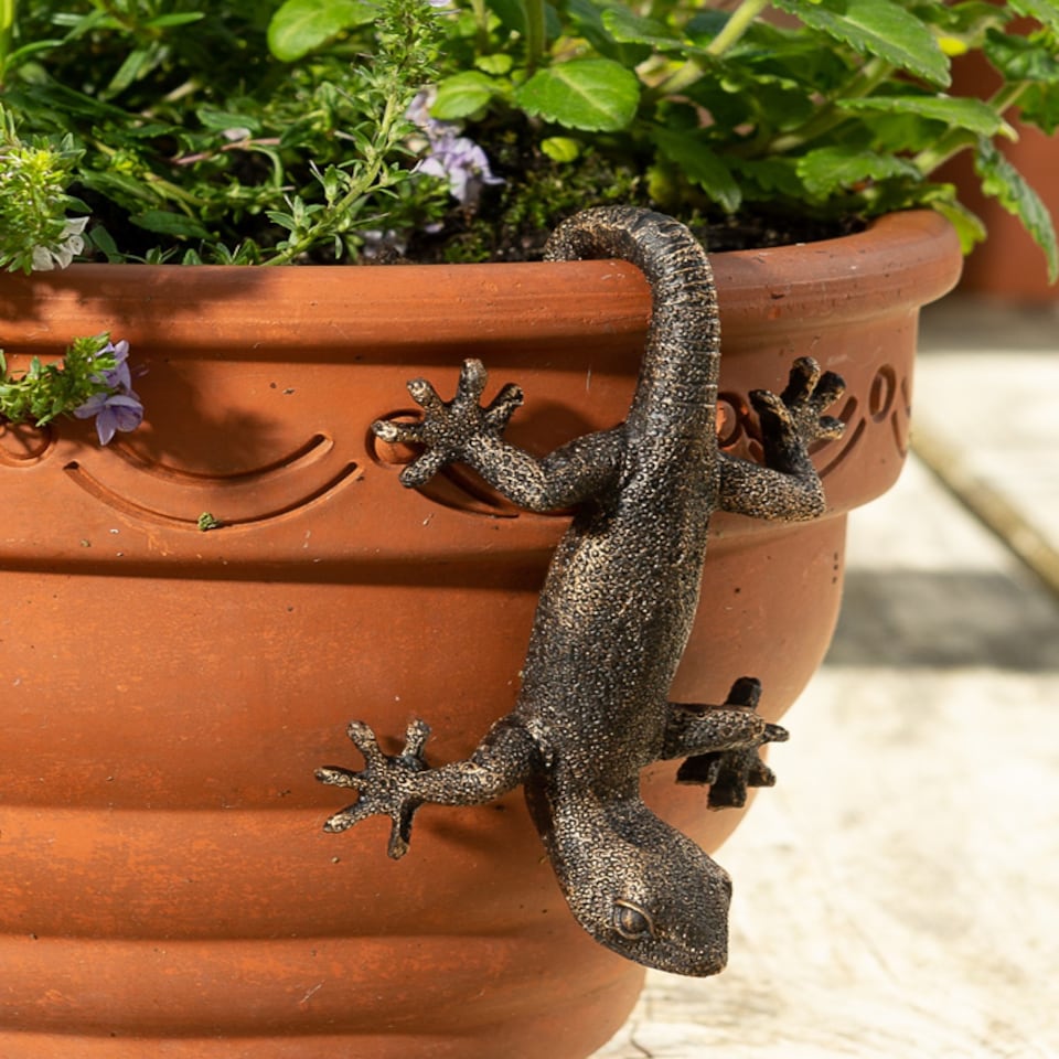 image 1 of Antique Bronze Coloured Gecko Pot Buddy Plant Pot Hanger