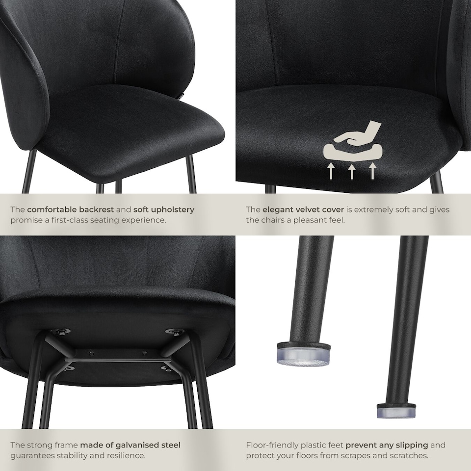image 1 of Bar Stool Luana - with backrest, velvet look and padded | Black | black/black | 60 x 51 x 106 cm | 2