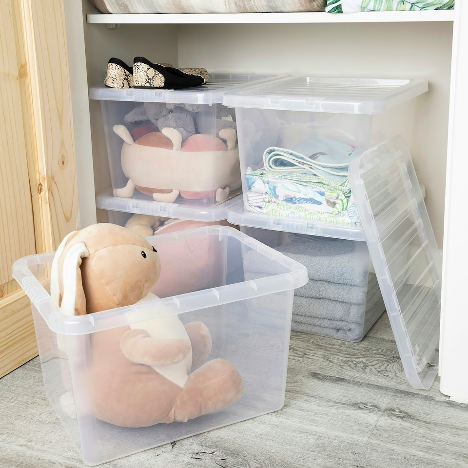 image 1 of Wham Crystal 5 x 31L Stackable Plastic Storage Boxes with Lids Clear Clear