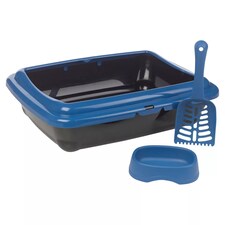 Cat & Kitten Litter Tray with Scoop, Food & Water Bowl Set - Open Potty Pan | Black | 1