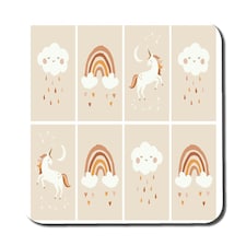 Scandinavian Style Kids Room Decoration. Cute Hand Drawn Unicorn, Rainbow and Cloud (Coaster)