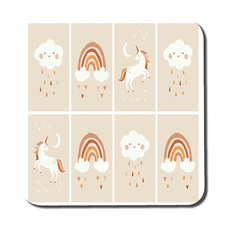 image 1 of Scandinavian Style Kids Room Decoration. Cute Hand Drawn Unicorn, Rainbow and Cloud (Coaster)
