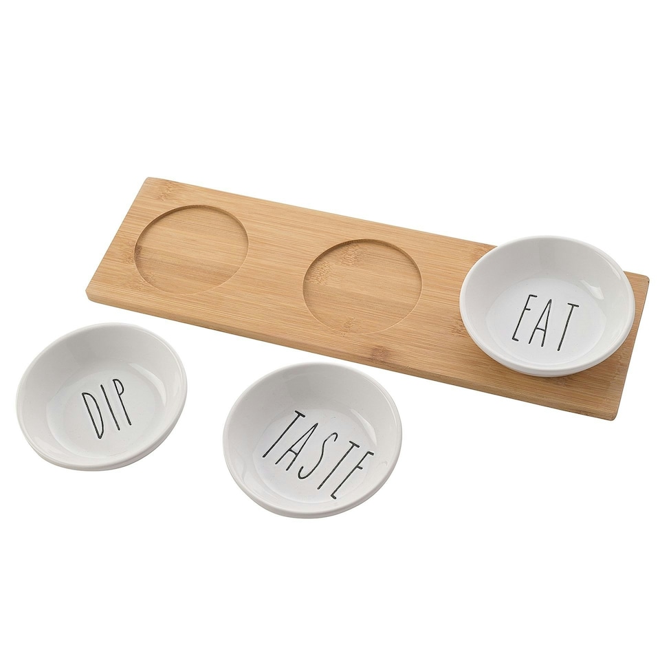 image 1 of Hestia Set Of 3 Snack Bowls On A Wooden Tray