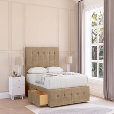 Sloomy Cambridge Mink Naples Divan Bed With Mattress 2 Drawers Right Side With 26" Strutted Headboard & 12" Matching Footboard 4' Small Double | Brown | Mink | Small Double | 1