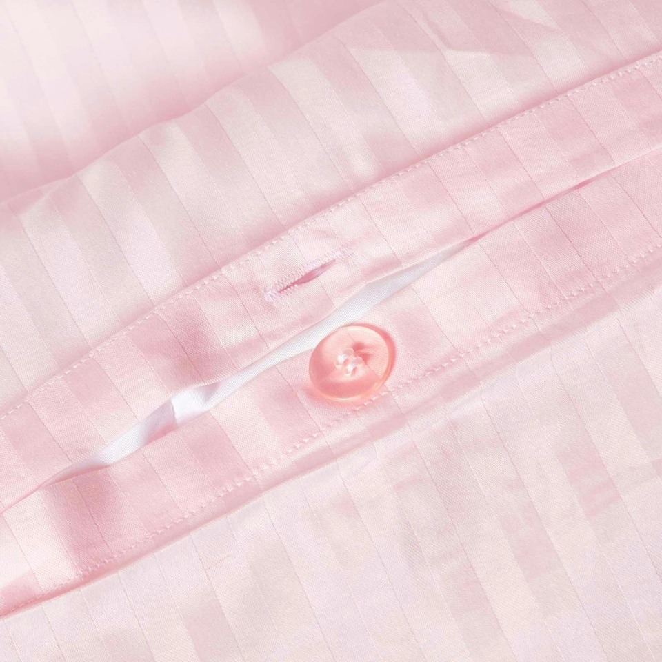 image 1 of Homescapes Pink Cotton Stripe Cot Bed Duvet Cover Set 330 Thread Count