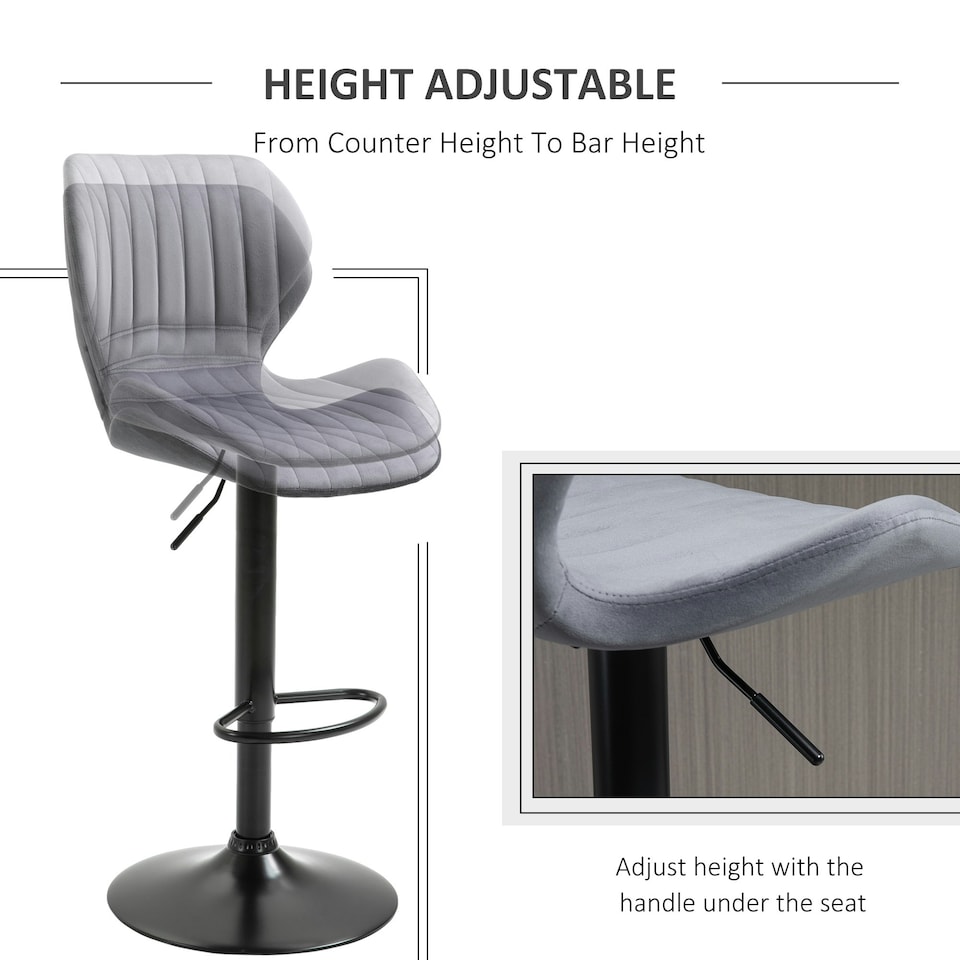 image 1 of HOMCOM Bar Stool Set of 2 Fabric Adjustable Height Swivel Counter Chairs