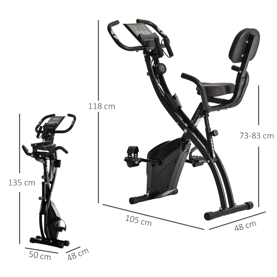 image 1 of HOMCOM 2-In-1 Folding Exercise Bike with 8-Level Magnetic Resistance Black