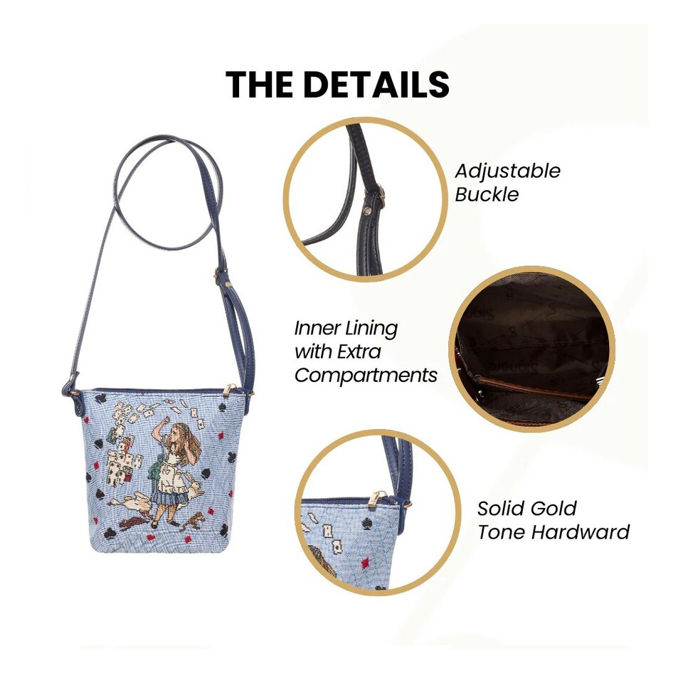 image 1 of Signare Crossbody Sling Bag - Alice in Wonderland Nothing But Cards Blue