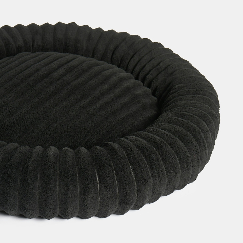 image 1 of OHS Ribbed Round Plush Plump Soft Warm Cosy Pet Dog Cat Cushioned Donut Bed Black | L