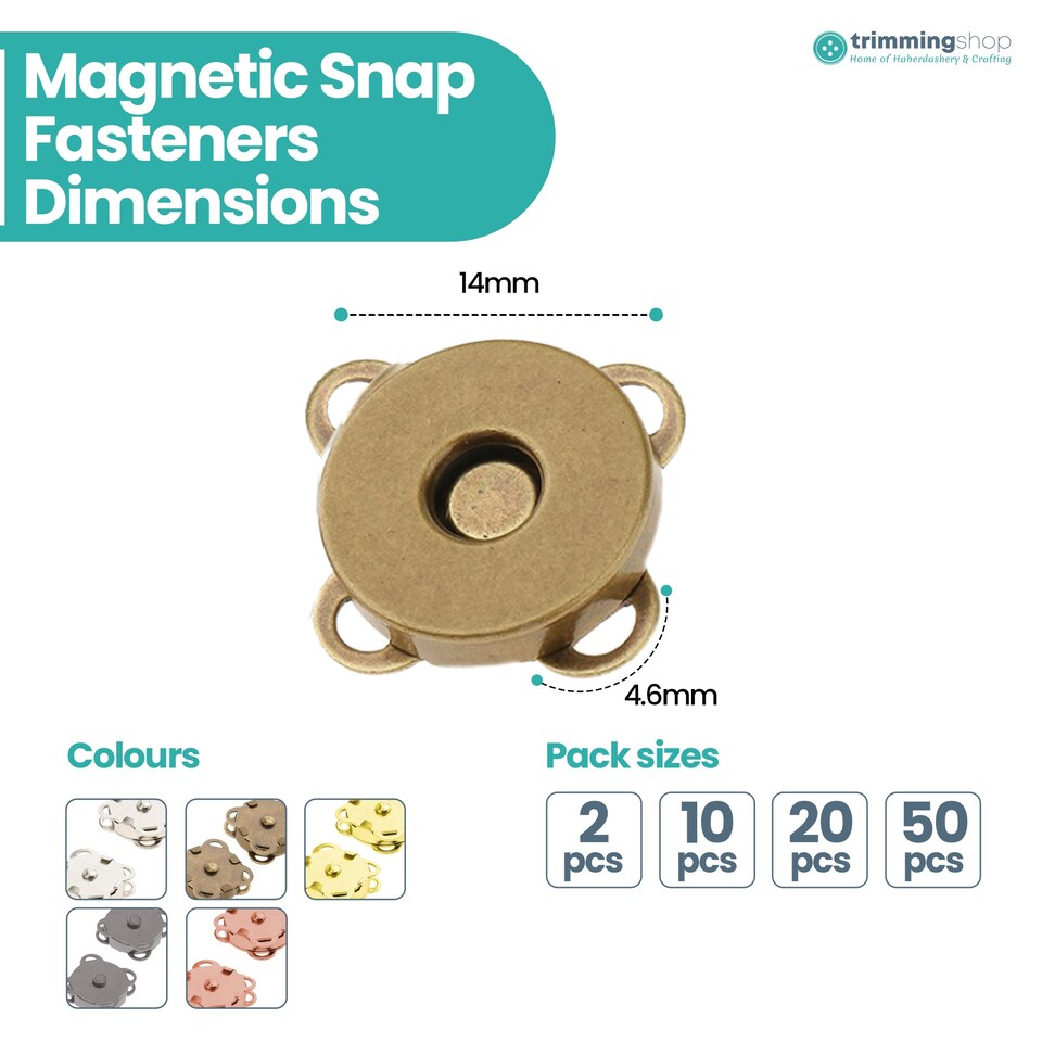 image 1 of 14mm Sew On Magnetic Press Stud Clasps, 2-Part Snap Fasteners - 2pcs