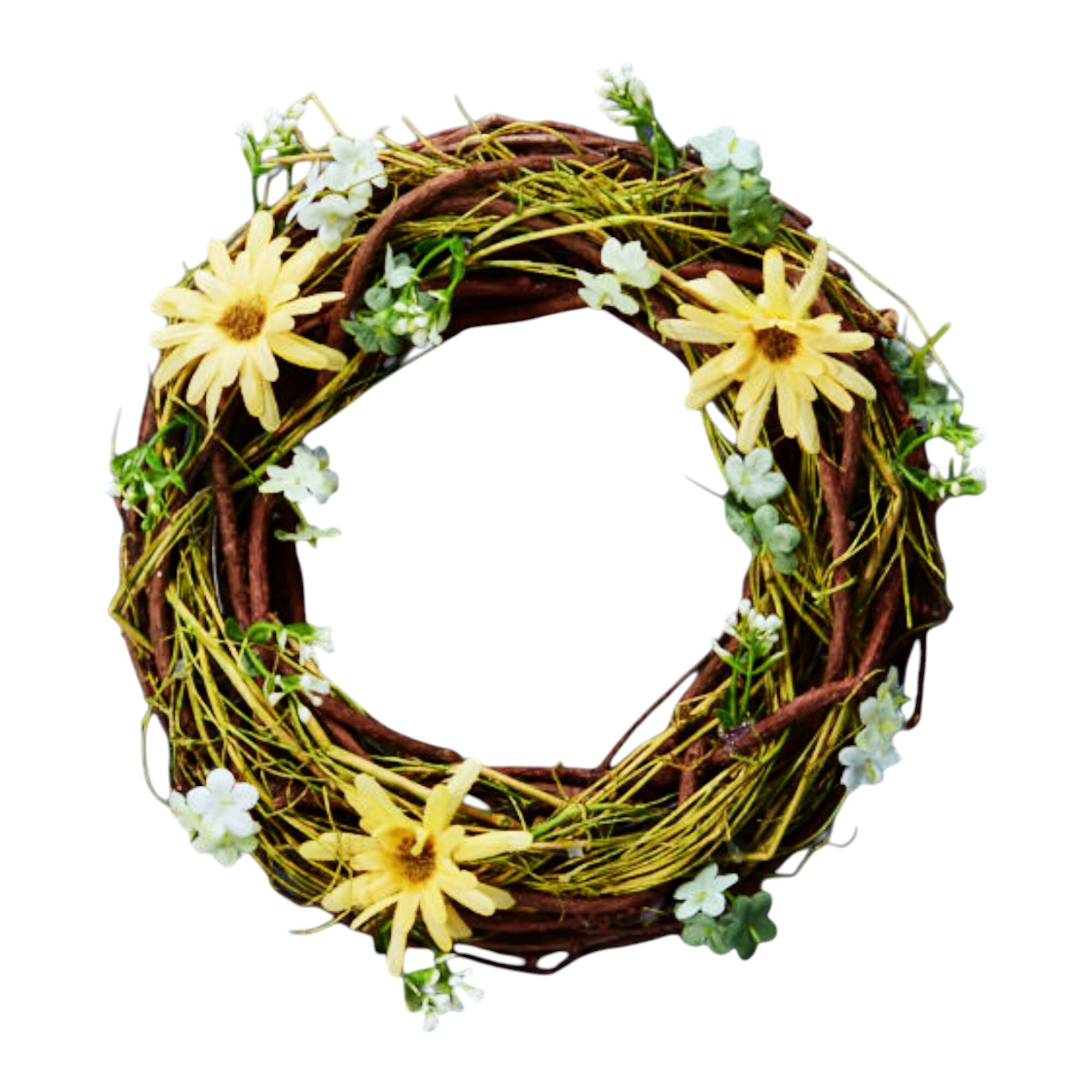 Four Candle Small Spring Daisy Decorative Wreath - 24cm in Brown