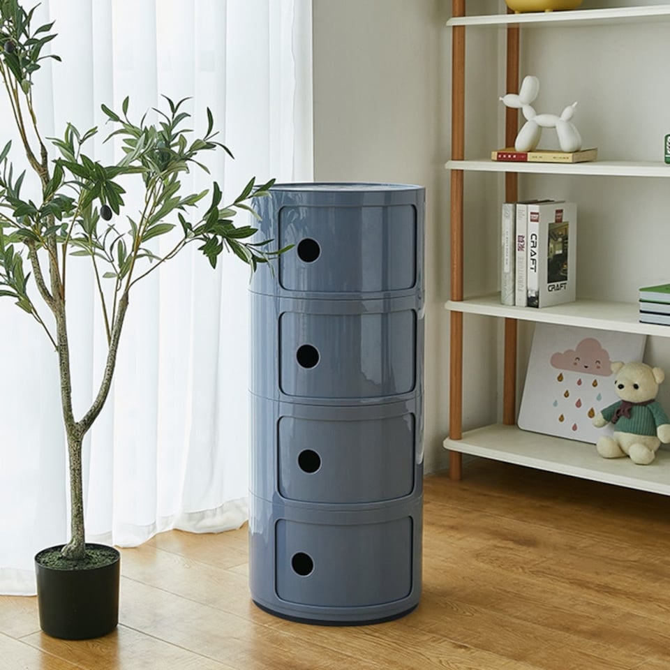 image 1 of Living and Home Cylindrical 4-Tiered Plastic Storage Drawer Unit, Grey