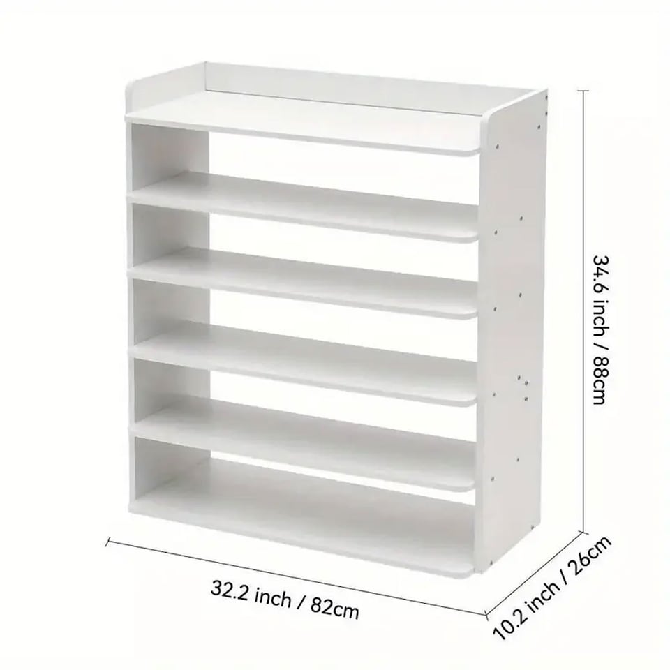 image 1 of Neo White 6 Tier Wooden Shoe Rack Space-Saving Cabinet Organiser Shelving Storage Shelf for Entryway Hallway Closet Bedroom