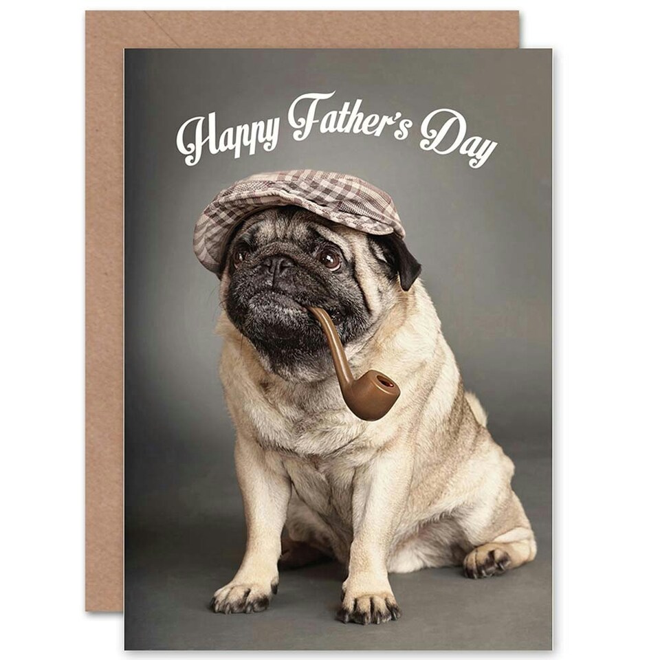 image 1 of Fathers Day Sherlock Holmes Pug Puppy Cute Dad Card
