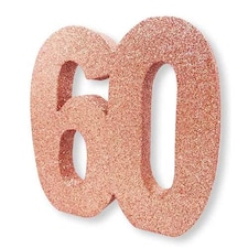 Number 60 Rose Gold Glitter Table Decoration 20cm