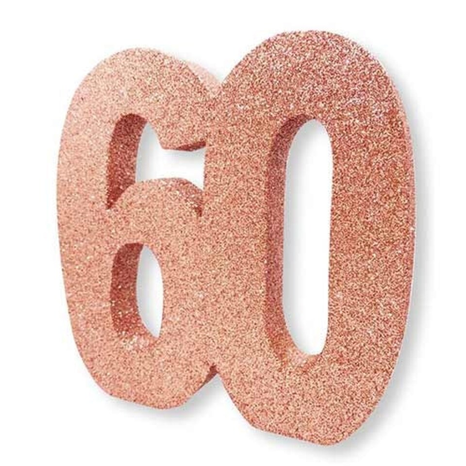 Number 60 Rose Gold Glitter Table Decoration 20cm