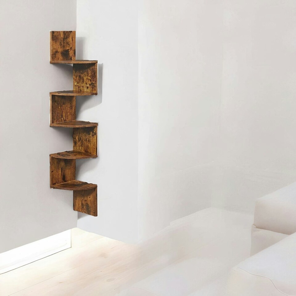 image 1 of 5 Tier Wall Mounted Floating Corner Shelf Rustic Brown Brown | One Size