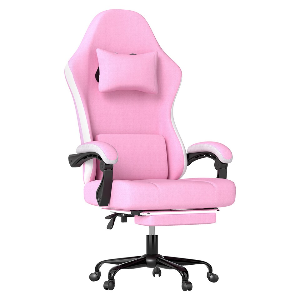 image 1 of Levede Office Desk Chair Fabric Gaming Recliner Adjustable Height Swivel | Pink | Pink | One Size