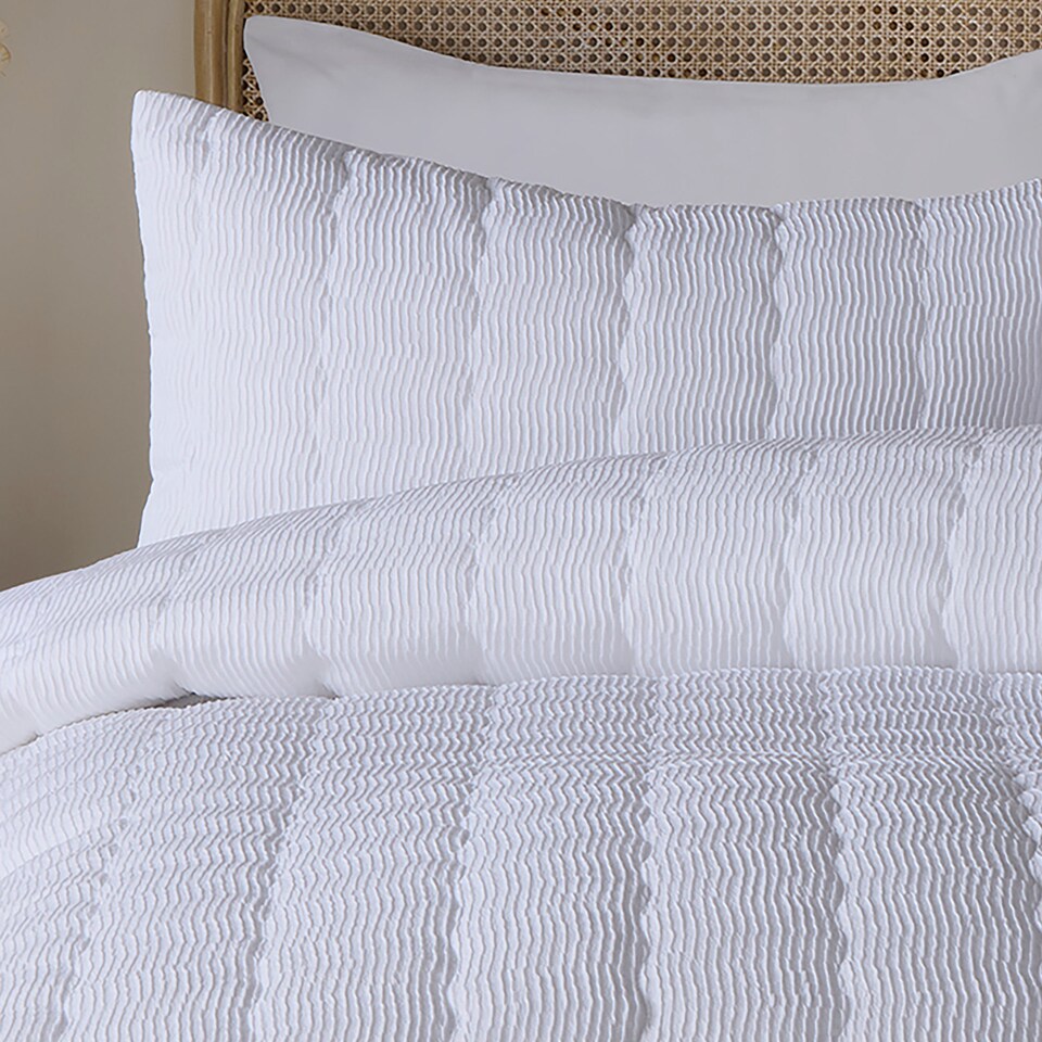 image 1 of Serene Crinkle Wave Duvet Cover Set White