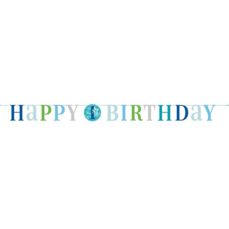 First Birthday Boy Blue Dots Cardboard Letter Banner 182cm
