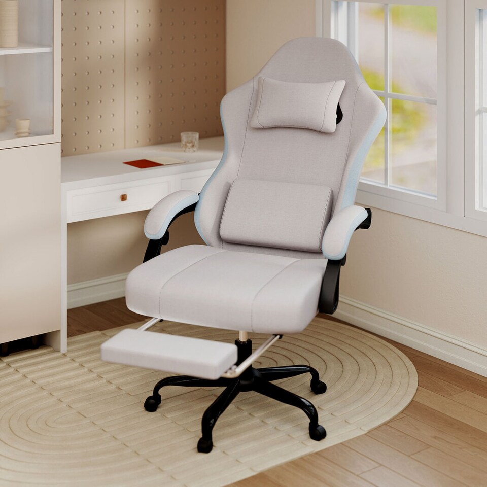 image 1 of Levede Office Desk Chair Fabric Gaming Recliner Adjustable Height Swivel | Blue | Blue | One Size