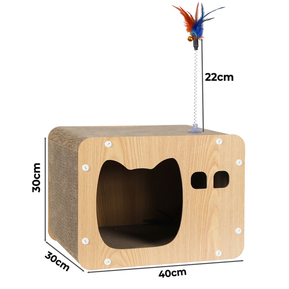 image 1 of Skylos Cat Scratching Post Cardboard House with Toy Indoor Cat Scratcher