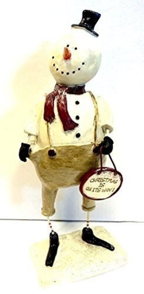 image 1 of Merry & Bright Christmas Snowman 'Christmas Is On It's Way' Statue Ornament