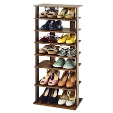 COSTWAY 7-tier Double Shoe Storage Tower Rack Stand Brown Brown
