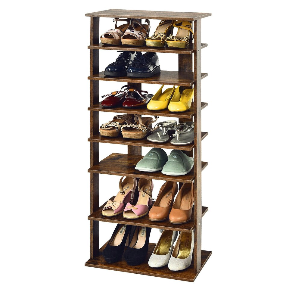 image 1 of COSTWAY 7-tier Double Shoe Storage Tower Rack Stand Brown Brown