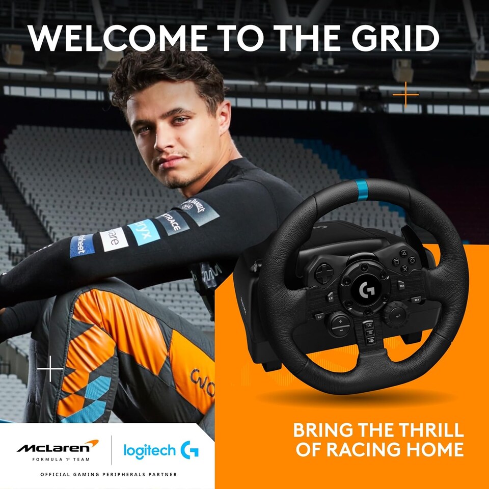 image 1 of Logitech G G923 Racing Wheel and Pedals, TRUEFORCE up to 1000 Hz Force Feedback, Responsive Driving Design, Dual Clutch Launch Control, Genuine Leather Wheel Cover, for PS5, PS4, PC, Mac - Black