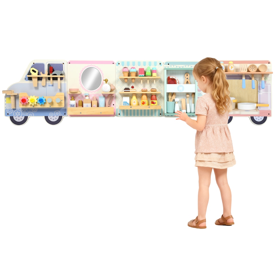 image 1 of AIYAPLAY Wooden Truck Busy Board, Activity Wall Panels for Kids, 5 in 1 Sensory Wall Toys, Early Educational Learning Toys for Daycare, Playroom, Home, for Toddlers